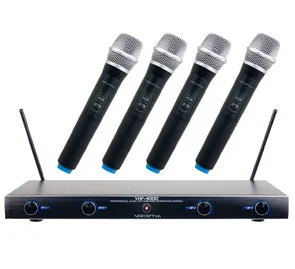 The VocoPro VHF-4000 is a quad channel microphone system that is easy to set up and even easier to use; the receiver provides an output for each microphone signal for maximum mixer control as well as a mixed output for a quick setup. Add in 4 microphones that are specifically tuned to get the best out of your vocal performance and you have a microphone system that can handle any situation. The VHF-4000 is the reliable choice for those looking for a simple to use mic system without sacrificing quality.