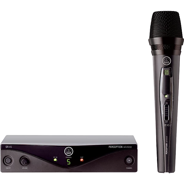 The AKG Perception Wireless Instrument Set - A / 530 - 560 MHz provides a lightweight, quality wireless instrument system for guitar and bass players at an affordable price. The intuitive Perception Wireless Instrument system includes the SR 45 wireless receiver, PT 45 bodypack transmitter and MKG L 1/4" phone instrument cable.