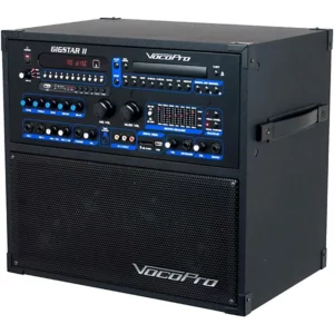 This value-packed, portable all-in-one system has everything you need to get the party started and all the features that will keep you jamming to your favorite songs all night. With its highly efficient 4-speaker cabinet design, the VocoPro Gigstar II cranks out a clean 100 watts of total power for optimal performance at live gigs or at home with friends. Thanks to its multi-format player with direct track access, this versatile system supports a wide array of media from MP3 input to CD and DVD formats.