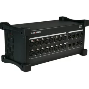 The rugged Allen & Heath DX168 Portable DX Expander adds remote inputs and outputs to the dLive S Class or C Class mixing systems. It features 16 XLR mic/line inputs, with independent phantom power LED indicators, along with eight XLR line outputs. The expander connects to the dLive system via a Cat 5 cable (sold separately), allowing for the inputs and outputs to be positioned up to 330′ away from the mixer.