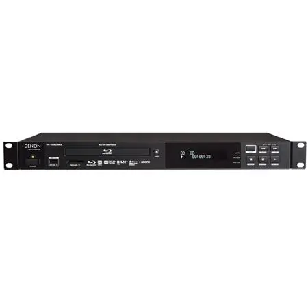 The 1 RU Denon DN-500BDMKII is a compact, high-performance professional Blu-ray disk and media player offering a wide-range of connections and compatibility with virtually every disc and digital format, making it ideal for corporate A/V, education, theaters, houses of worship, and more. Supported formats include BD25, BD50, BD-RE, DVD, DVD+R, DVD+RW, DVD-R, DVD-RW and Audio CD (CD-R, CD-RW), DTS Music Disc, and HDCD. Using the built-in LAN port, users may optionally access additional content via BD Live.