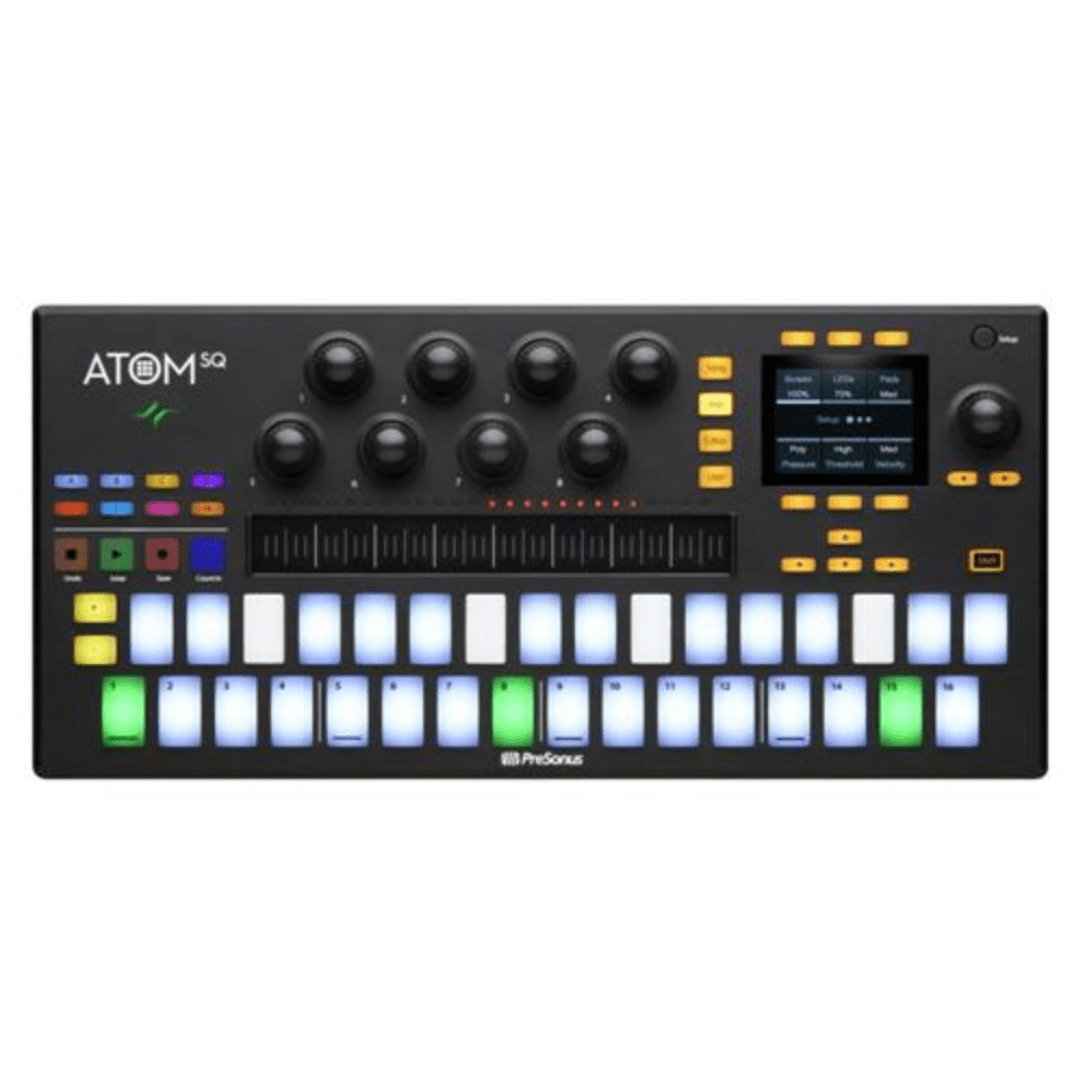 The PreSonus ATOM SQ is a versatile hybrid MIDI keyboard/pad performance and production controller that’s ideal for creating hip-hop, EDM, or any other style of music. Quickly and easily craft beats and melodies with the remarkable staggered pad layout that’s familiar and intuitive to both keyboard players and step sequencer fans.