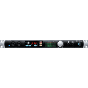 The PreSonus Quantum 26×32 Thunderbolt 2 Low-latency Audio Interface is a low-latency audio interface which, via analog, ADAT, and S/PDIF connections, gives you up to 26 inputs and up to 32 outputs. The unit’s converters allow for low-latency recording, as well as dynamic ranges greater than 120 dB on both the ADC (analog to digital) and DAC (digital to analog) side. Furthermore, the Quantum captures audio at 24-bit resolutions, achieving sample rates up to 192 kHz.