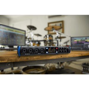 The PreSonus Studio 1810c is an 18×8 USB Type-C audio/MIDI interface offering high-resolution conversion and a powerful software package for bands and audio engineers in home/project studios and mobile setups. Connect mic-, instrument-, or line-level sources via four XLR-1/4″ combo inputs, each utilizing its own gain control and XMAX Class-A mic preamp with phantom power. The four rear-panel 1/4″ inputs are ideal for accepting additional line-level sources. Operate at up to 24-bit / 48 kHz resolution without sacrificing channel count, or at 192 kHz sample rate with 8×6 I/O functionality.