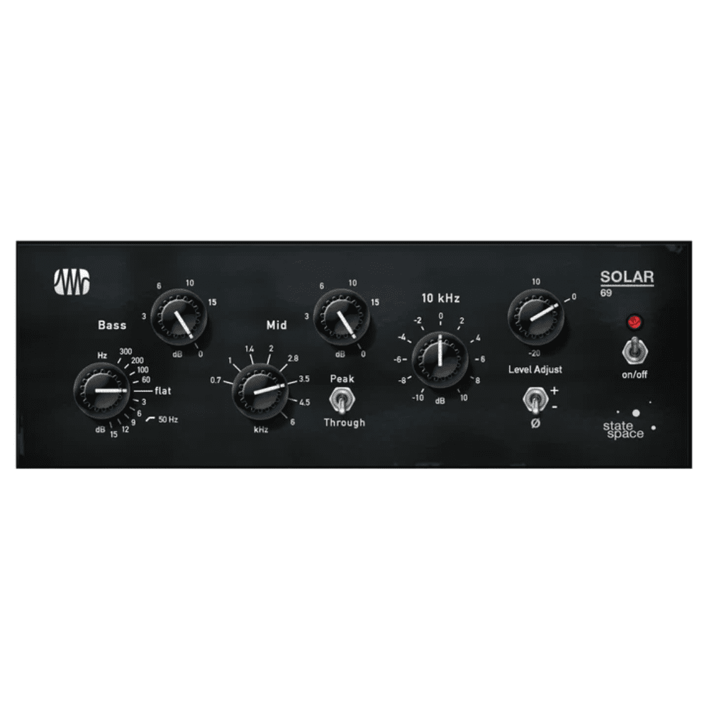 The sound of classic British EQ is absolutely legendary and has enhanced many a great recording. Emulating this classic British design, the Solar 69 EQ adds definition to kick drums, shapes electric guitars and adds shimmer to acoustic guitars and vocals without sacrificing body.
