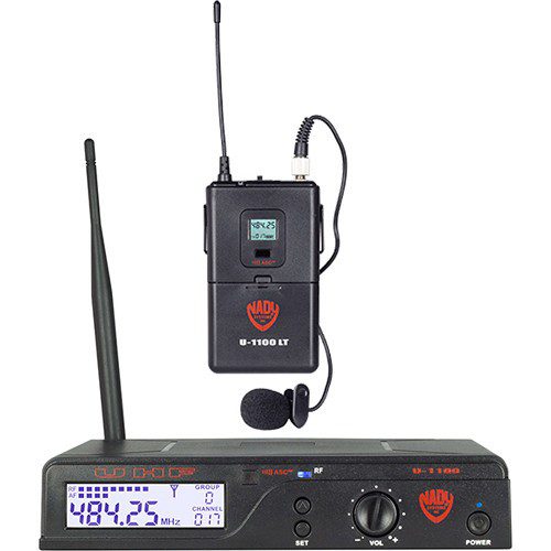The Nady U-1100 Single Receiver UHF Wireless System includes a 100-channel U-1100 single receiver, power supply, one U-1100LT bodypack transmitter, and one LM-14/O omnidirectional lavalier microphone with 3.5mm locking plug. The U-1100 has 100 selectable UHF frequencies to provide clear and transparent audio with full frequency response. The rugged ABS housing doesn’t give away for a long time. The system offers uninterrupted PLL UHF performance up to 500′ (line-of-sight) with 120 dB dynamic range and operation.