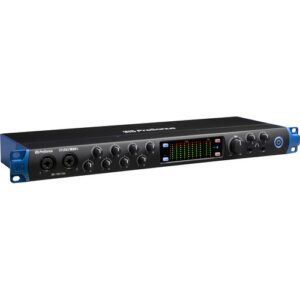The PreSonus Studio 1824c is an 18×20 USB Type-C audio/MIDI interface offering high-resolution conversion and a powerful software package for bands and audio engineers in home/project studios and mobile setups. Connect mic-, instrument-, or line-level sources via eight XLR-1/4″ combo inputs, each utilizing its own gain control and XMAX Class-A mic preamp with phantom power. Integrate digital equipment via 8-channel ADAT optical I/O and stereo S/PDIF I/O. A BNC word clock is provided to ensure proper synchronization of other interfaces or digital mixers. Operate at up to 24-bit / 48 kHz resolution without sacrificing channel count or at 176.4 kHz or 192 kHz sample rates with 8×8 I/O functionality.