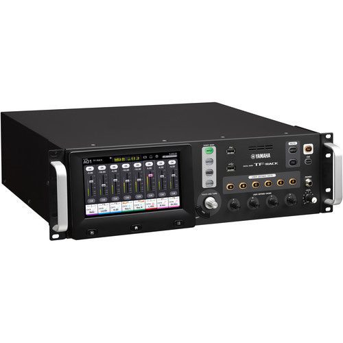 The Yamaha TF-Rack is a rack-mountable digital audio mixing console that features a touchscreen display, and is expandable up to 40 input channels by adding the optional Tio1608-D I/O rack. Ideal for a multitude of live sound reinforcement scenarios, the TF-Rack can also be used for live recording, offering 34×34 channel digital recording and playback via USB 2.0 using a computer and your preferred DAW software, and 2×2 channel recording and playback using any USB storage device.