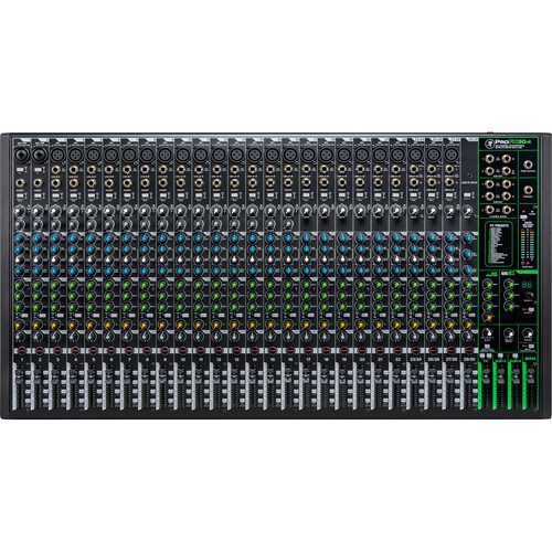 The Mackie ProFX30v3 is a 30-channel mixing console featuring 25 Onyx microphone preamps with 60 dB of headroom and a built-in effects engine with 24 built-in FX, making it well suited for live sound, houses of worship, rehearsal studios, and more. The integrated 2x4 USB audio interface offers high-quality 24-bit / 192 kHz recording