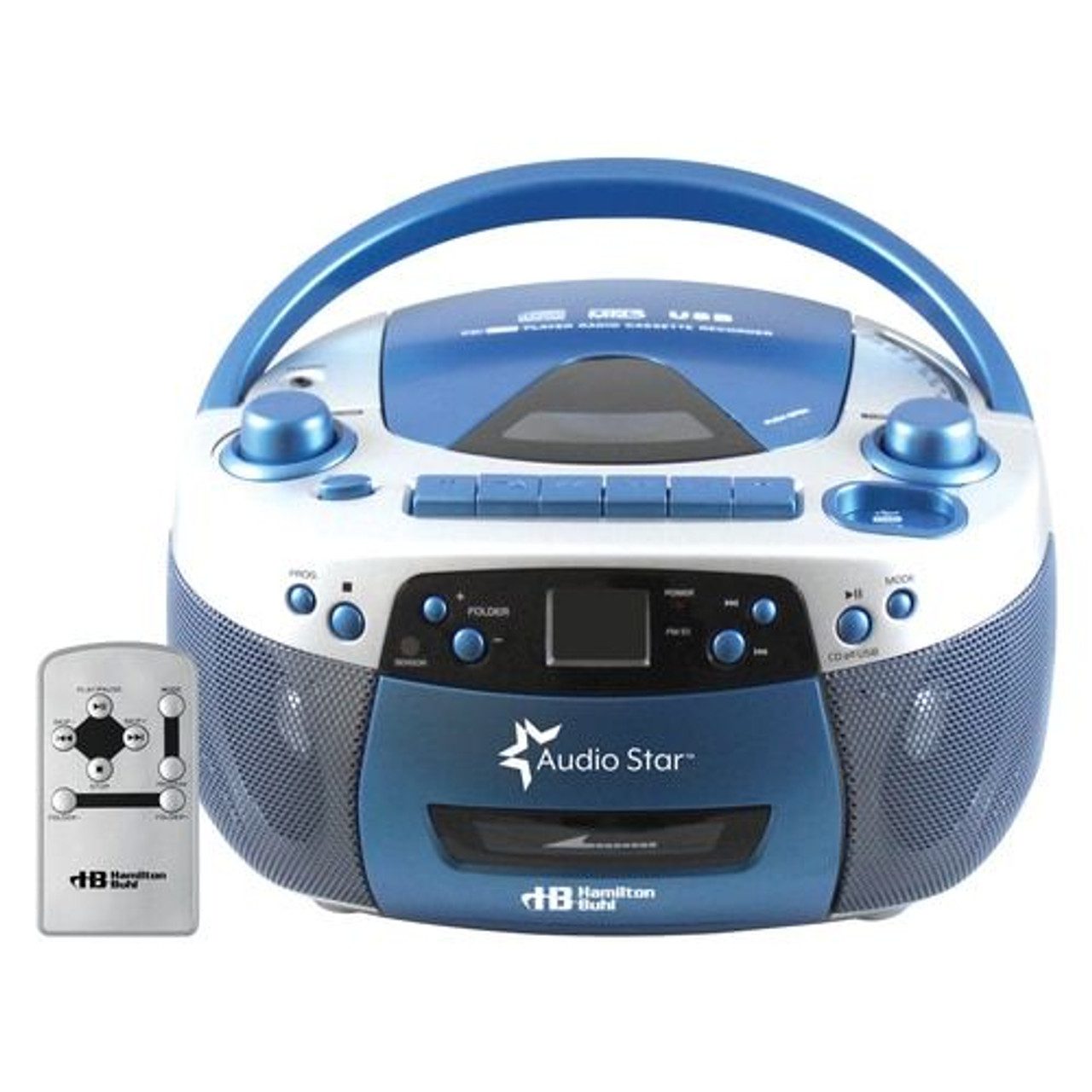 The AudioStar™ from HamiltonBuhl® is a unique portable boombox that plays everything from old technology like radio and cassette tapes to the latest including CDs and MP3 files on CD, or USB stick.