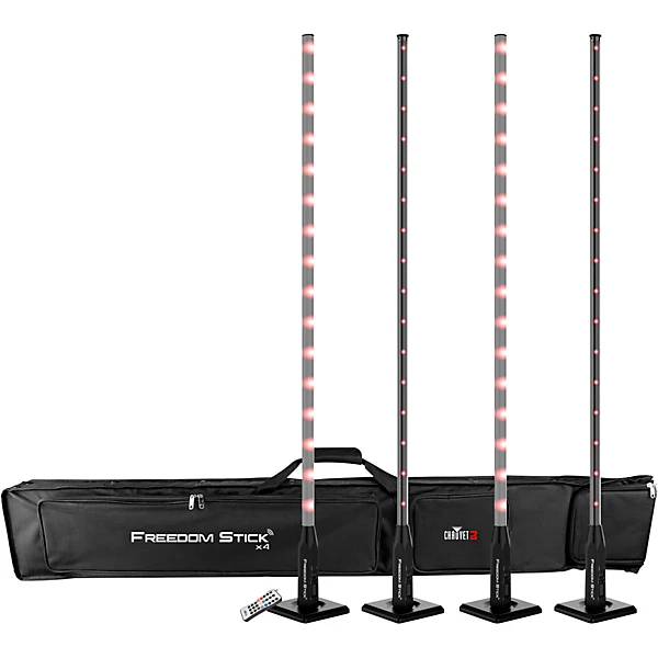 An optional RFC-XL remote allows grouping of several sets of Freedom Sticks without DMX. The battery-powered and built-in D-Fi receiver allows the stick to be placed anywhere. Each LED can be pixel-mapped for ultimate show and programming creativity. A detachable metal base allows for truss mounting (clamps sold separately). User-customizable automated programs create complex looks in seconds.